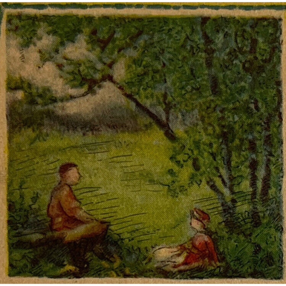 Antique 1922 Ephemera Postcard Birthday Wishes Litho Country Scene Man Woman SEE